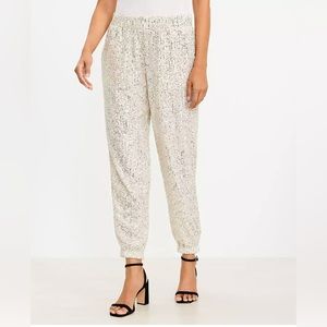 LOFT Petite Sequin Jogger Pants. Silver Sparkle. Size S.